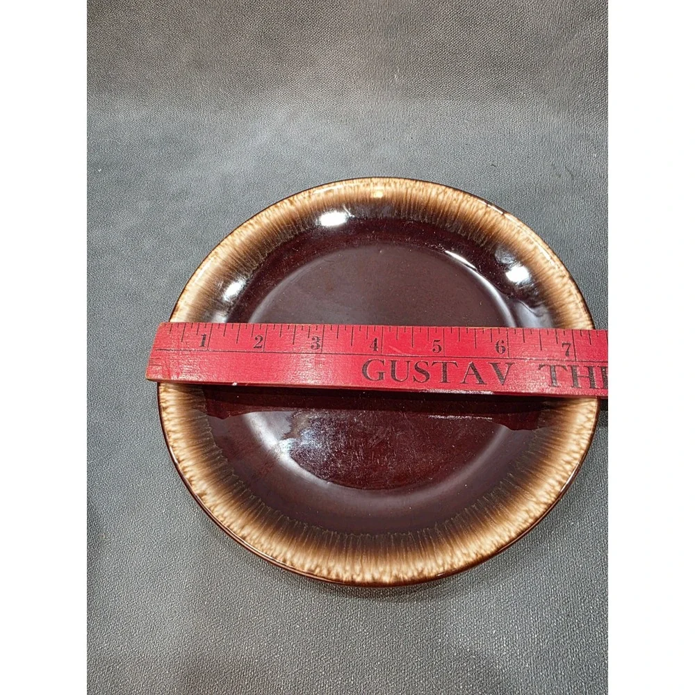 Vintage Brown Drip Glaze USA Pottery Dessert Salad Plates Set of 5 Mid Century